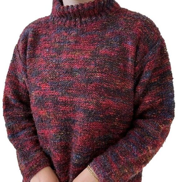 Vintage Peruvian Connection Hand Knit Rainbow 100% Wool Turtleneck Sweater Sz M - Picture 4 of 7